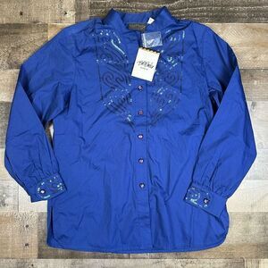 Bob Mackie Wearable Art Women’s Size Small Button Up Top Blue Sequined Shirt NWT